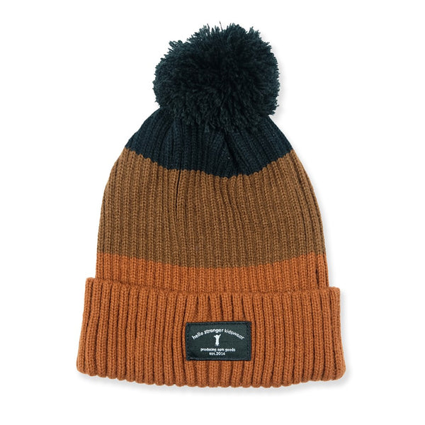 POM POM BEANIE - Black/Brown/Brown